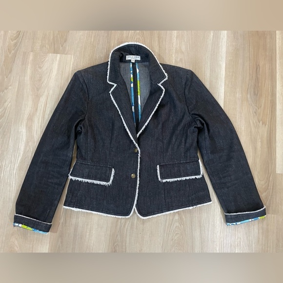 Della Spiga Vintage “weekend” Blazer w patterned accents & white stitch. Size 6 - Picture 4 of 14